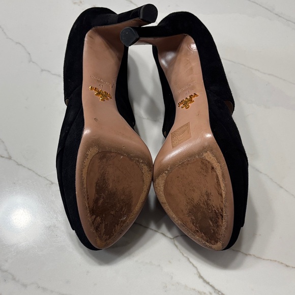 Prada Black Suede Heels with Gold Zipper - Picture 15 of 17